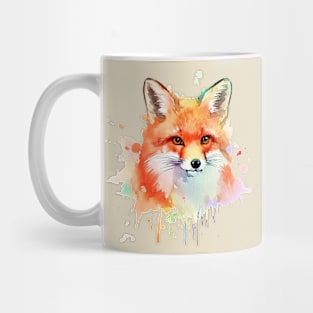 Vibrant Watercolor Fox Portrait - Artistic Wildlife Tee Mug